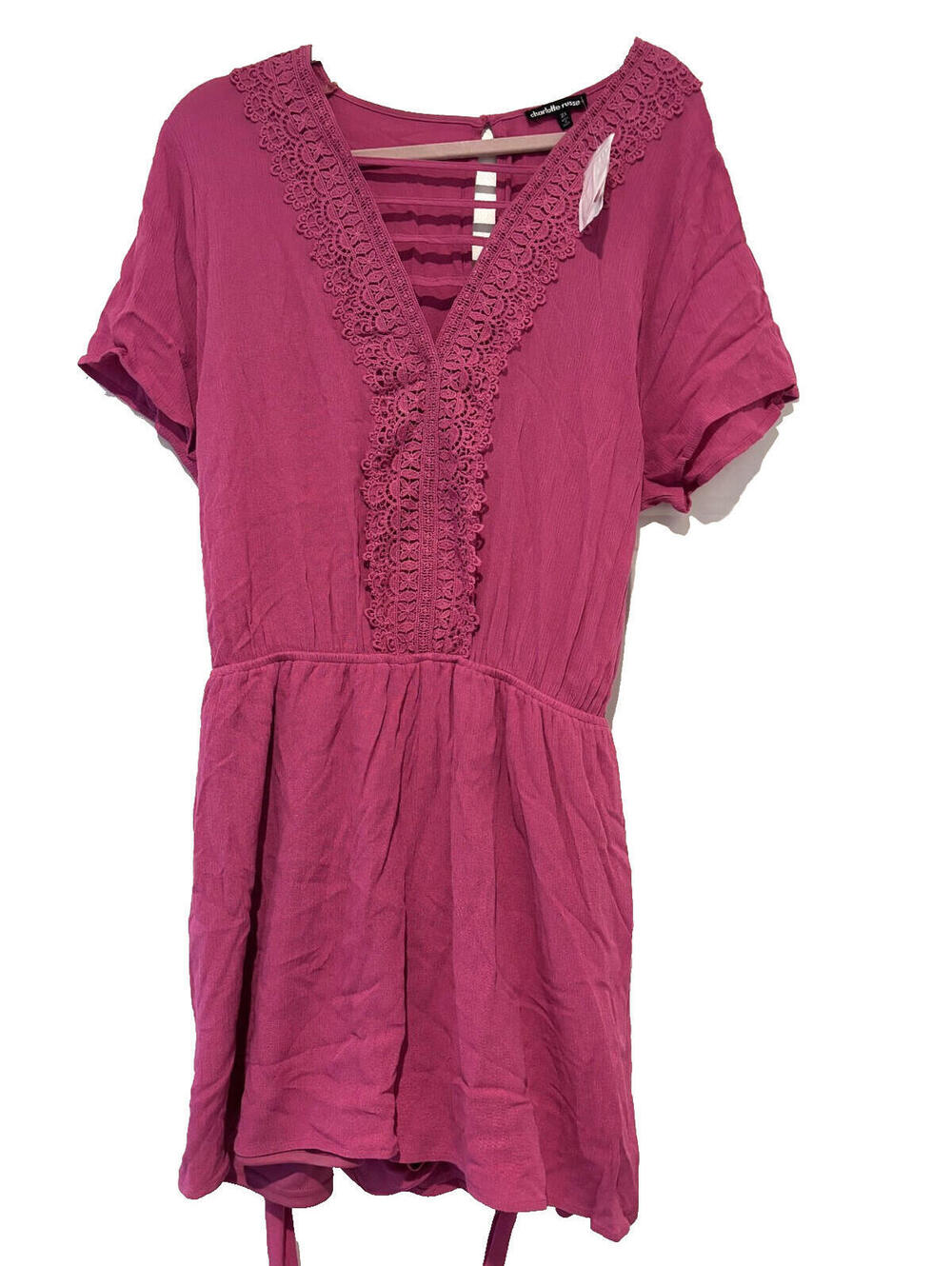 Vintage deadstock‎ Charlotte Russe sz 2X hot pink boho 1 piece jumpsuit shorts E